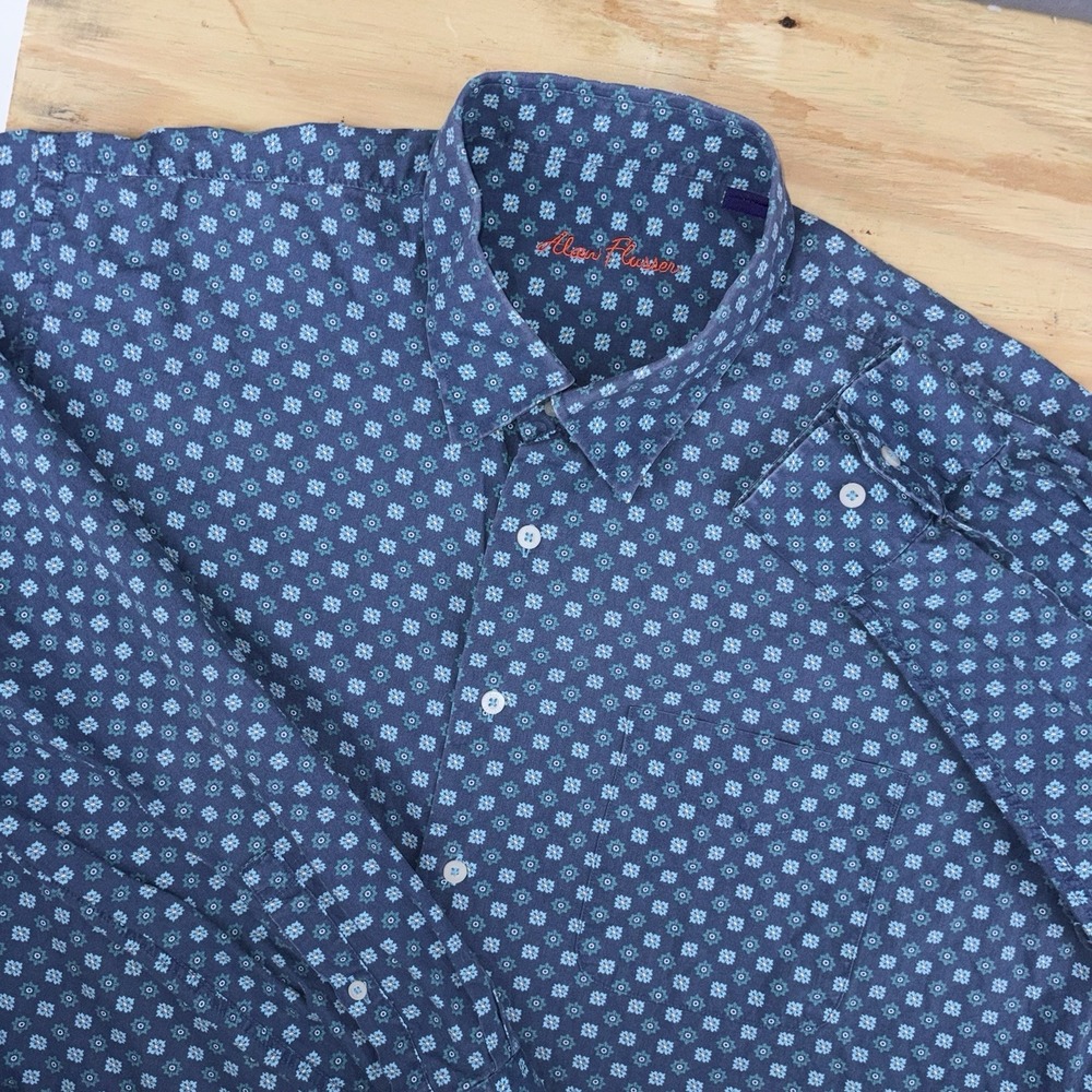 Alan Flusser Shirt Men 2XL XXL Blue Floral Print Long Sleeve Button Up Cotton